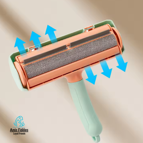 Brosse anti-poils couleurs vert et pêche - image montrant l'ouverture facile pour le nettoyage facile de l'appareil